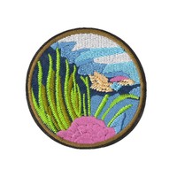 Patch en tissu rond brodé en polyester et coton, motif animaux marins, broderie informatique, pour vêtements d'enfants