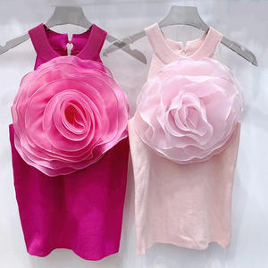 Nouveauté été 2024, tricot sexy, débardeur court femme, noir et <span class=keywords><strong>blanc</strong></span>, fleur 3D, débardeur en tricot sans manches sexy, coupe ajustée, débardeur à bretelles - Product Image 6