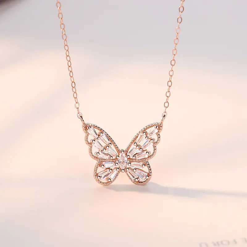 Wholesale necklaces women jewelry 925 sterling silver dainty cubic zirconia butterfly necklace