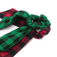 Chouchou à carreaux Buffalo de Noël avec long ruban et nœud pour enfants et adultes, accessoire de cheveux pour fêtes de fin d'année