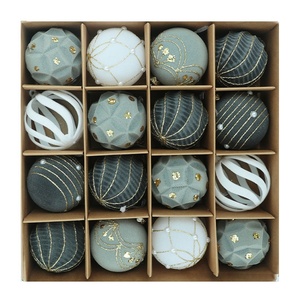 Nouveauté transfrontalière : Boules de Noël creuses 6 cm, 16 pièces, floquées et peintes, pendentifs pour sapin de Noël, accessoires de fête - Product Image 6