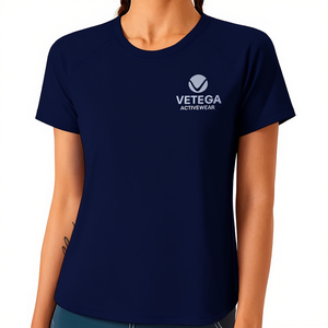 Camiseta Deportiva Vetega para Hombre, de Manga Corta, Cuello Redondo, Azul Marino, Tejido Elástico y Transpirable, con Estampado de Letras, Tejido de Punto, Corte Regular - Product Image 1