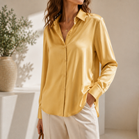 Chemisier élégant en satin pour femme, à col boutonné, manches longues, couleur unie, idéal pour le bureau et les trajets quotidiens, vente en gros
