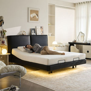 <span class=keywords><strong>Lit</strong></span> électrique intelligent BKS, revêtement en cuir, structure en bois <span class=keywords><strong>de</strong></span> pin |   Lampes LED <span class=keywords><strong>de</strong></span> massage, charge sans fil, sommeil en position zéro gravité - Product Image 3