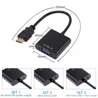 Câble adaptateur audio-vidéo HDTV 1080P 60Hz vers VGA avec alimentation USB pour ordinateur portable, projecteur, moniteur