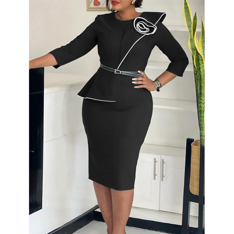 belt with bodycon dress Belt Pleated Bodycon Tube Dress, Black / XS
