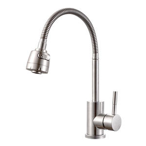 304 stainless steel single-hole cold and hot <b>brushed</b> nickel color two-mode outlet 360°universal rotation kitchen faucet - Product Image 1