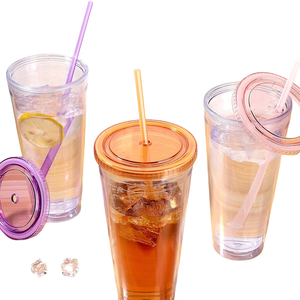 Custom 12oz 16oz 22oz Reusable Travel Ice Coffee Water Bottle Double Wall Tumblers Clear Juice <b>Plastic</b> Cup With <b>Straw</b> and Lid - Product Image 4