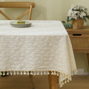 <span class=keywords><strong>Nappe</strong></span> en lin et coton <span class=keywords><strong>Jacquard</strong></span> avec broderie de marguerite de ferme française, dernière conception 2022 - Product Image 1
