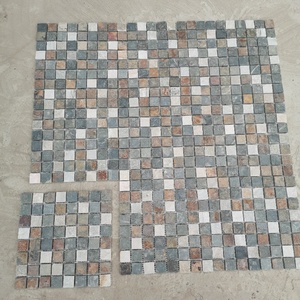 Tự Nhiên Mộc Mạc Nâu <span class=keywords><strong>Slate</strong></span> đá Mosaic tường gạch Mix Color Cubic Thiết kế bức tường và sàn nhà cho phòng tắm hoặc phòng tắm - Product Image 3