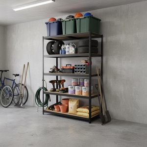 Adjustable Steel Shelving <b>Unit</b> 5 <b>Shelves</b> Corrosion Protection Space Saving Plug-In Installation House Garage Storage - Product Image 2