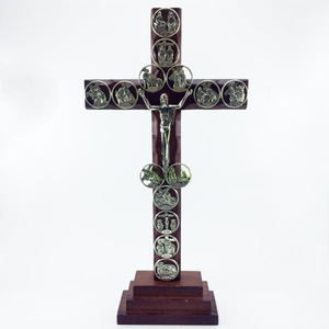 KOMI in legno massello incastonato in lega di zinco quattordici tramite Dolorosa statue galleggianti parete in piedi croce decorazione - Product Image 3