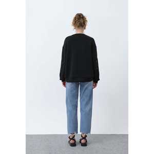 Sudadera de punto extragrande para mujer, 320g, negra, transpirable, con diseño bordado de malla - Product Image 6