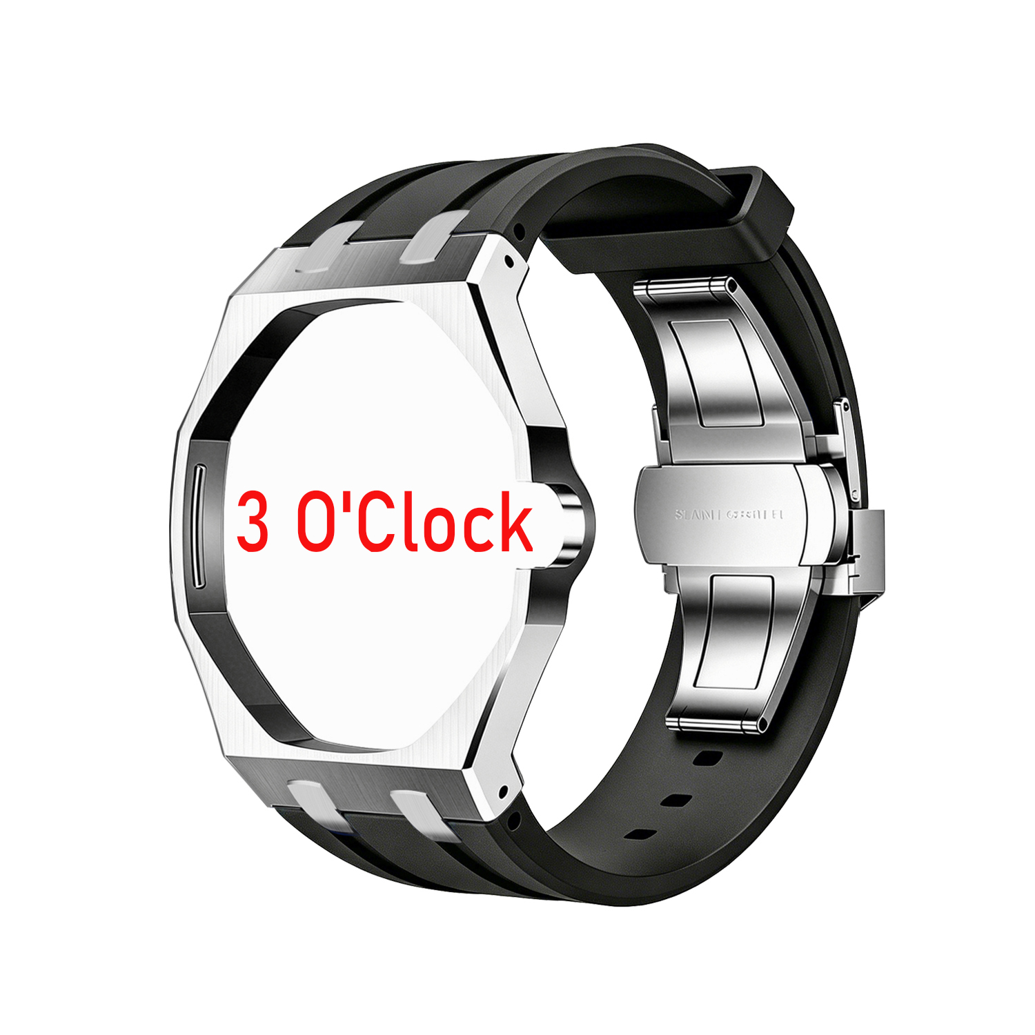 black rubber band+stainles steel watch case