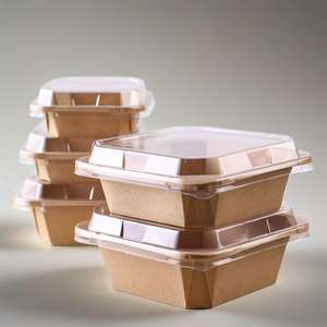 Caja de Almuerzo Desechable al por Mayor de Papel Kraft de Grado Alimenticio, Cuadrada, Octogonal, con Tapa Hermética, Contenedor para Llevar para Restaurante, Sándwiches - Product Image 1