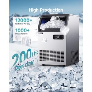 Máquina de Hielo Comercial EUHOMY de 200 lb/24 h, Acero Inoxidable, Bajo Mostrador, con Filtro de Agua, Capacidad de Almacenamiento de 33 lb - Product Image 2
