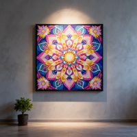 Peinture de mandala 5D DIY faite à la main avec des cristaux, peinture de fleurs en perles encadrée avec un cadre carré pour la décoration murale de la maison