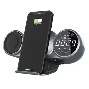 Multifunction Alarm Clock Support Fast Wireless Charging LED Atmosphere Lights BT Wireless Speaker