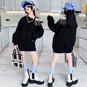 Pull à franges rose bonbon tendance pour fille 2021, noir, 5-15 ans - Product Image 1