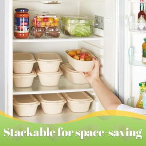 Conteneur alimentaire rectangulaire jetable en canne à sucre de 750 ml à 2 compartiments, boîte alimentaire biodégradable en bagasse avec couvercle - Product Image 5