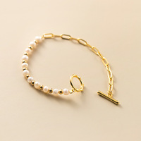 Bracelet de haute qualité en perles d'eau douce véritables avec fermoir OT, chaîne à maillons en forme de trombone dorée, bijoux pour femmes
