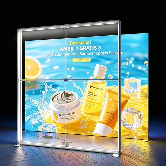 OEM Custom Printed Floor Standing Thin Edgeless Slim SEG Frameless Fast Assemble Double Sided Fabric LED Advertising Lightbox