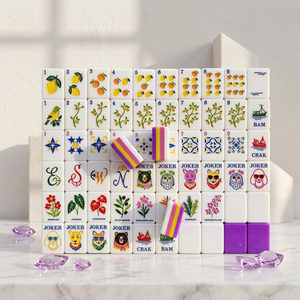 Jeu de Mahjong Américain Violet avec Tuiles Botaniques, Combinaisons Citron et Étoile, Dos Violet Brillant, Cartes Animaux avec Pierres Précieuses pour Soirées Jeux - Product Image 2