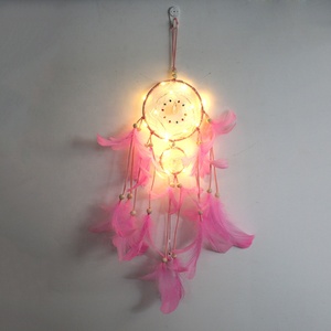 <span class=keywords><strong>Attrape</strong></span>-rêve en plumes rose avec LED, nouveau Design, fait à la main, avec éclairage, 50-11cm - Product Image 3