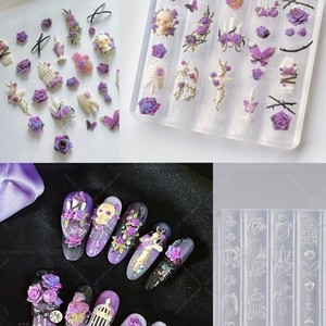 Molde de Silicona Transparente 3D Estilo Gótico Y2K para Decoración de Uñas, Diseño de Relieve de Mariposa, Rosa, <span class=keywords><strong>Calavera</strong></span> y Espinas, Herramienta de <span class=keywords><strong>Plantilla</strong></span> Transparente para Manicura DIY - Product Image 2
