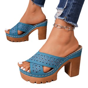 Summer Women Street Style Hollow Sandals Vintage Metal Buckle Thick Bottom <b>Block</b> Heel Fashion Sandals - Product Image 5