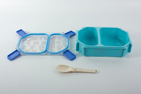 Boîte de conservation à compartiments avec poignée motif dessin animé, cuillère pliable, en plastique, 2 compartiments, hermétique, compatible micro-ondes, avec fermoirs, 0,98 L