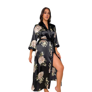 <span class=keywords><strong>Taglie</strong></span> <span class=keywords><strong>forti</strong></span> Sexy con scollo a V camicia <span class=keywords><strong>da</strong></span> <span class=keywords><strong>notte</strong></span> a maniche lunghe con stampa pigiami larghi in finta seta <span class=keywords><strong>da</strong></span> donna - Product Image 6