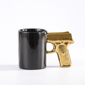 Personalized Black <b>Ceramic</b> Coffee Cup with Handle 3D Gun Shape Design Best Gift for Him - Product Image 4