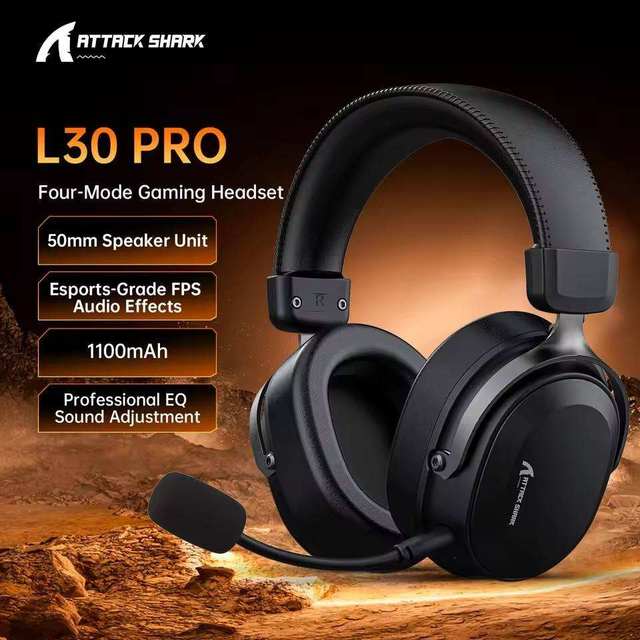 Attack Shark L30 PRO Wireless Gaming Headset Over-Ear Tri-Mode Gaming Headset Detachable Microphone Low-Latency Gaming Headset