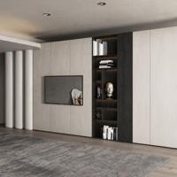 Console multimédia LED moderne en noyer, style victorien, pour bureau à domicile, couleur sauge taupe, style Japandi, verre de luxe