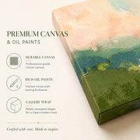 Peinture à l'huile abstraite peinte au couteau, paysage marin, bord corail, vert sauge, toile texturée, art minimaliste, décoration murale