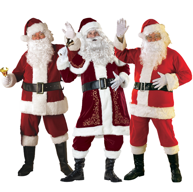 Venta caliente traje de Papá Noel rojo de lujo terciopelo fiesta