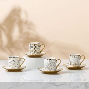 Light Luxury Gold Rim Ceramic Coffee Cup Saucer Set Nordic Style Modern Design Heat-Resistant Gift <b>Box</b> Pack - Product Image 3