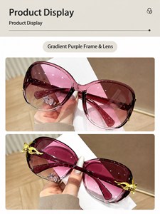 Gold Fox Head Hinge Charm <b>Sunglasses</b> Women Retro <b>Gradient</b> UV400 PC Frame Stylish Fashion Glasses - Product Image 3