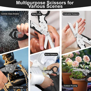 Ciseaux de sauvetage pliants 6-en-1 en acier inoxydable pour usage industriel/DIY, à bord partiellement dentelé et poignée ergonomique - Product Image 5
