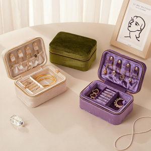 Boîte de rangement à bijoux portable de luxe en velours à double couche pour boucles d'oreilles, colliers, bagues, pendentifs, bracelets - Product Image 2