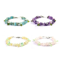 Bracelet ajustable SLKS1272 pour femme avec fleurs et cristaux, bracelet en pierre d'aigue-marine avec chaîne d'extension pour filles et femmes