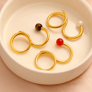 Waterproof Non Tarnish 2 <b>Finger</b> <b>Rings</b> 14k 18k PVD Gold Plated Fashion 316L Stainless Steel Double 2 <b>Finger</b> <b>Ring</b> for Women - Product Image 4