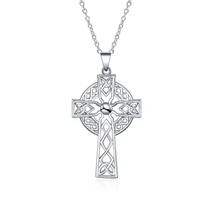 925 Sterling Silver Vintage Celtic Knot Cross Pendant Necklace For Men Women