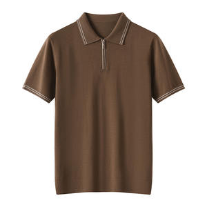 Camicia a girocollo Color block da <span class=keywords><strong>uomo</strong></span> in lana Merino 1/4 <span class=keywords><strong>maglia</strong></span> a maniche corte con chiusura a Zip in 100% - Product Image 1