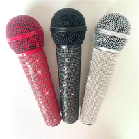 Housse de microphone en cristal de strass scintillant pour la remise des diplômes, la fête de Thanksgiving, le festival, le spectacle de karaoké, le concert vocal, la décoration