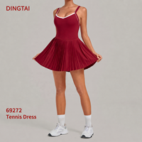 Robe de tennis plissée Dingtai pour femme, color block, dos ouvert, avec short intégré, poches, respirante, séchage rapide, extensible dans quatre directions, en nylon