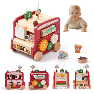 Juguete de madera transfronterizo para niños, rompecabezas educativo temprano, autobús multifuncional Montessori 5 en 1 de seis caras - Product Image 5