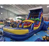 Toboggan aquatique gonflable tropical avec piscine, toboggan aquatique gonflable commercial pour enfants