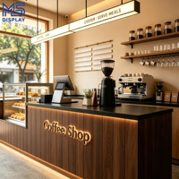 Meubles de café commerciaux, comptoir de bar à café personnalisé avec logo LED et évier de travail